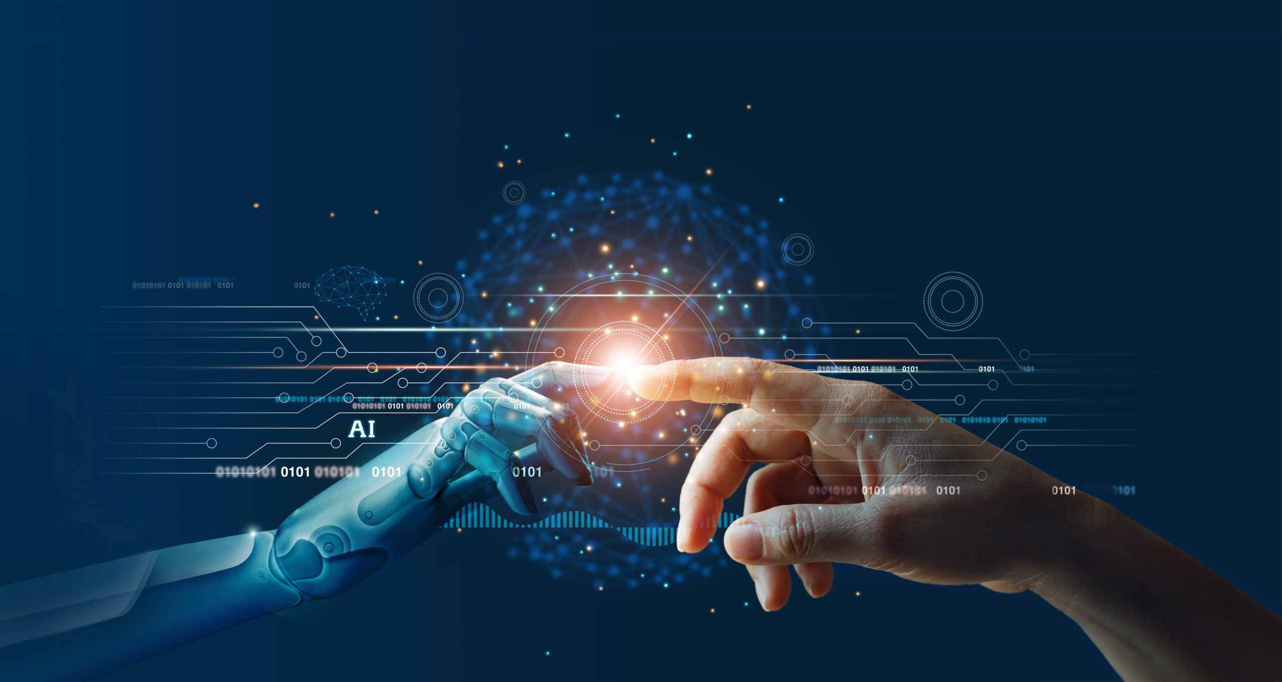 Ai,,Machine,Learning,,Hands,Of,Robot,And,Human,Touching,On
